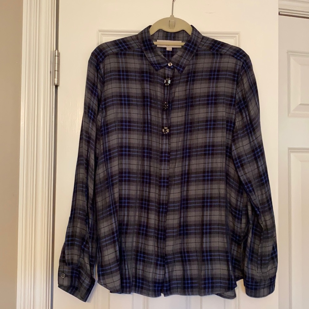Loft Plaid Blouse with Embellished Buttons
